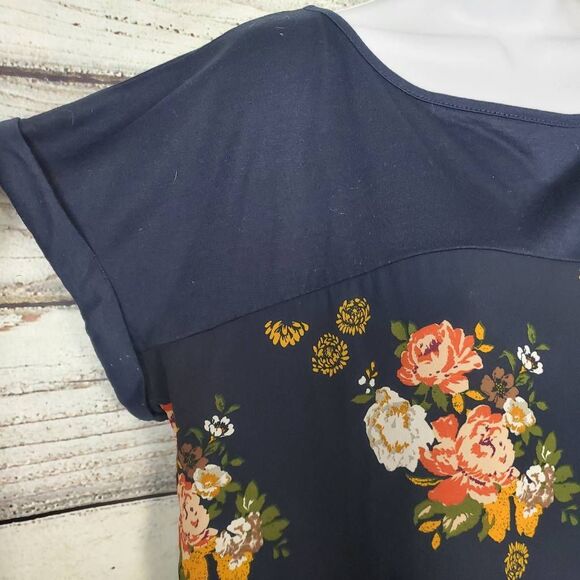 Mason & Belle Women’s Blouse XL Navy Blue Floral Print Short Sleeve Top - Picture 2 of 7
